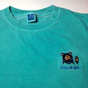 Vintage 1990s Colorado Black Bear Shirt XL Blue Embroidered Blue Wave Animal CO